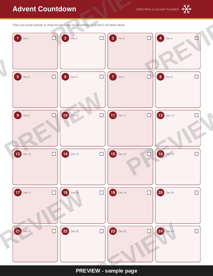 Sample page: Advent Countdown (watermarked preview)